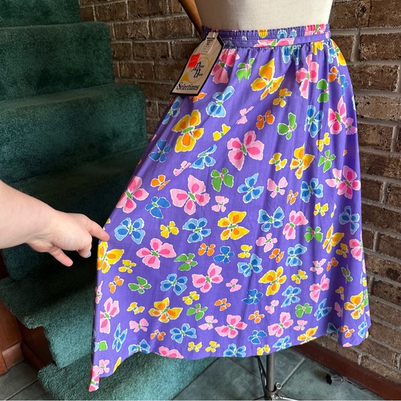 VTG 80s Retro NWT Light Purple Abstract Butterfly Print Skirt - Picture 2 of 8